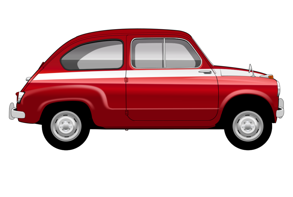 Red Fiat 600 side view vector car graphic design for custom t-shirt and mug prints
