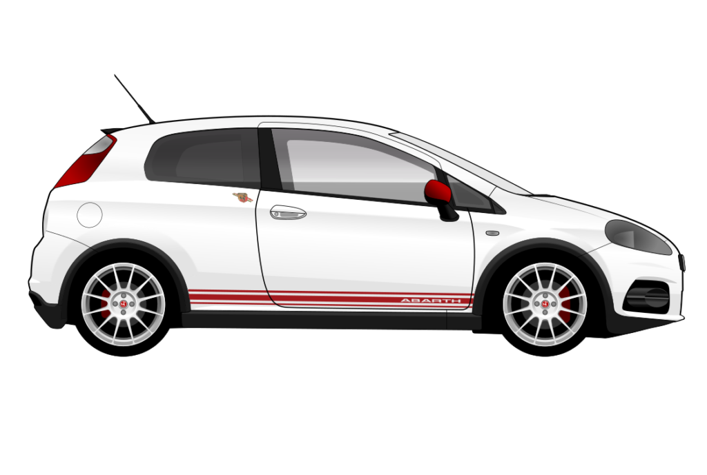White Fiat Punto Mark 3 Abarth side view vector car graphic design for custom t-shirt and mug prints