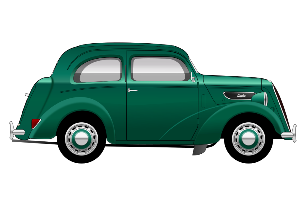 Green Ford Anglia e494a side view vector car graphic design for custom t-shirt and mug prints