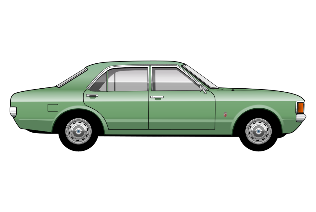 Green Ford Consul 1970s side view vector car graphic design for custom t-shirt and mug prints