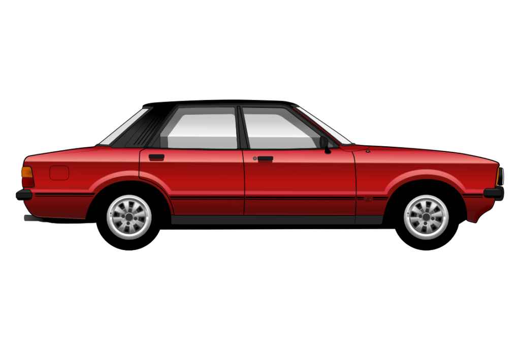 Red Ford Cortina Mark 4 side view vector car graphic design for custom t-shirt and mug prints