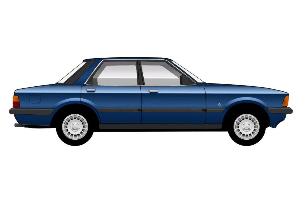 Blue Ford Cortina Mark 5 side view vector car graphic design for custom t-shirt and mug prints