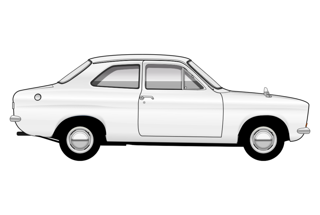 White Ford Escort Mark 1 3 Door side view vector car graphic design for custom t-shirt and mug prints