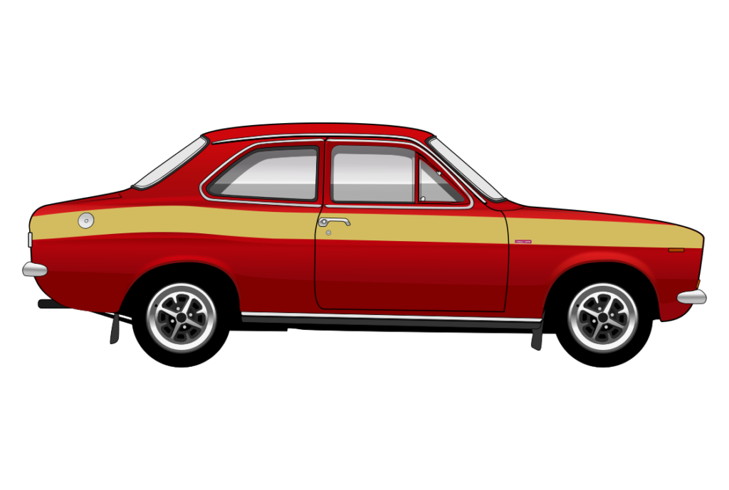 Red Ford Escort Mark 1 1300GT side view vector car graphic design for custom t-shirt and mug prints