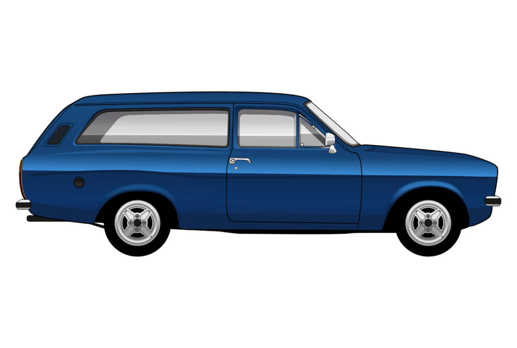 Blue Ford Escort Mark 2 Estate side view vector car graphic design for custom t-shirt and mug prints
