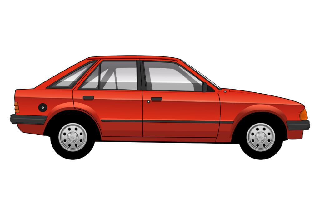 Orange Ford Escort Mark 3 side view vector car graphic design for custom t-shirt and mug prints