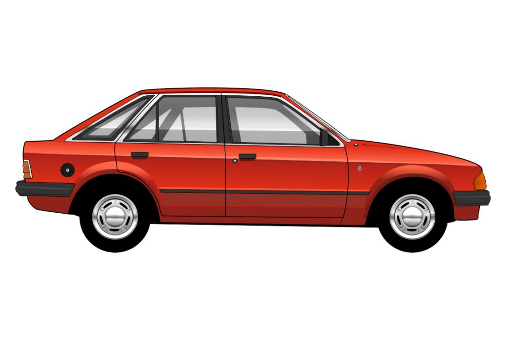 Orange Ford Escort Mark 3 Ghia side view vector car graphic design for custom t-shirt and mug prints