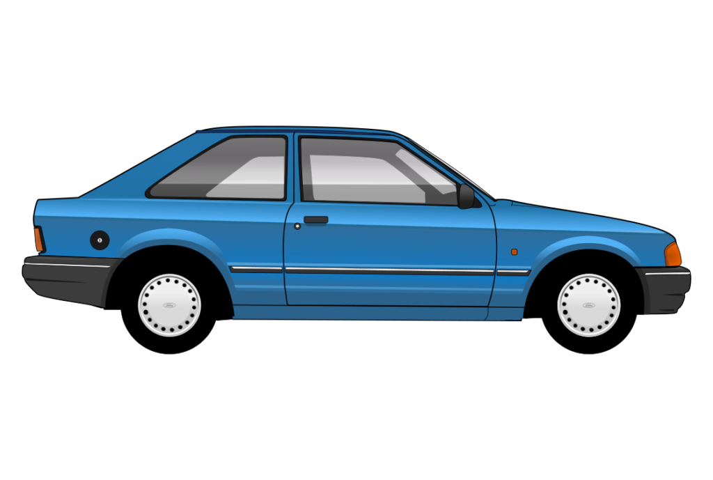 Blue Ford Escort Mark 4 3 Door side view vector car graphic design for custom t-shirt and mug prints