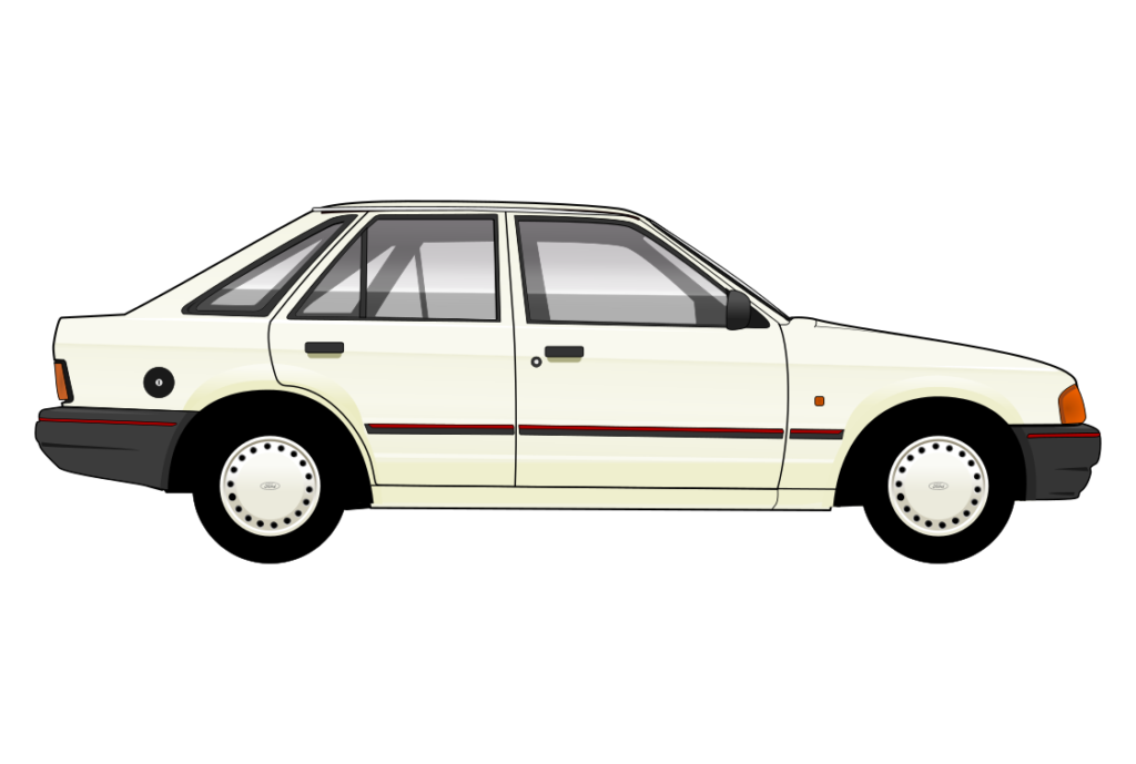 Cream Ford Escort Mark 4 5 Door side view vector car graphic design for custom t-shirt and mug prints