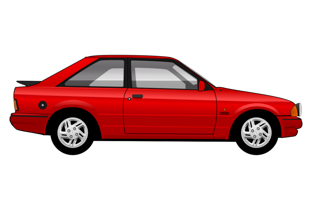 Red Ford Escort Mark 4 XR3i side view vector car graphic design for custom t-shirt and mug prints