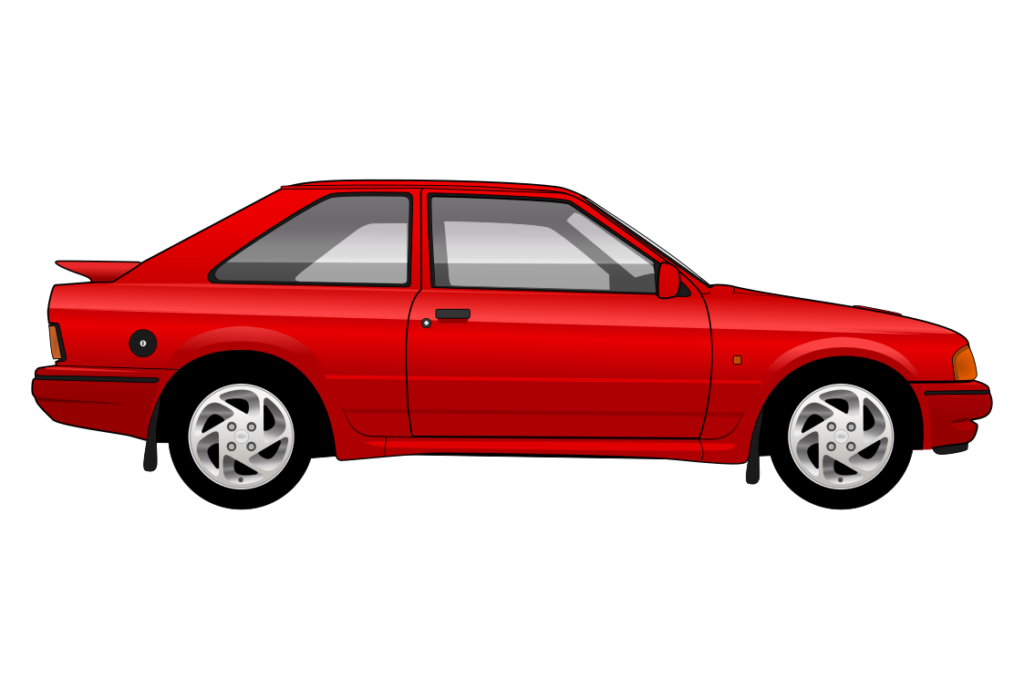 Red Ford Escort Mark 4 RS Turbo side view vector car graphic design for custom t-shirt and mug prints
