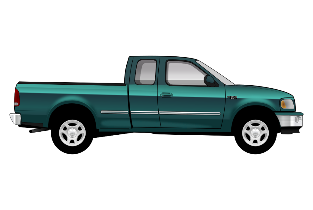 Green Ford F-150 side view vector car graphic design for custom t-shirt and mug prints