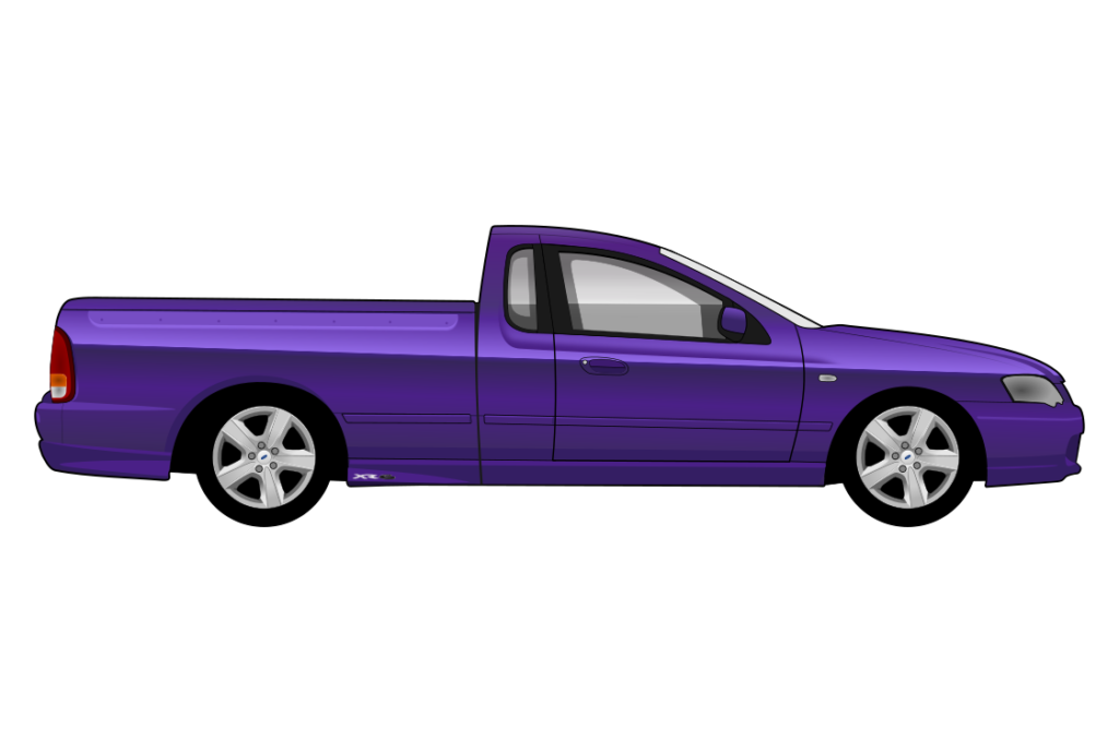 Purple Ford Falcon XR6 Ute side view vector car graphic design for custom t-shirt and mug prints