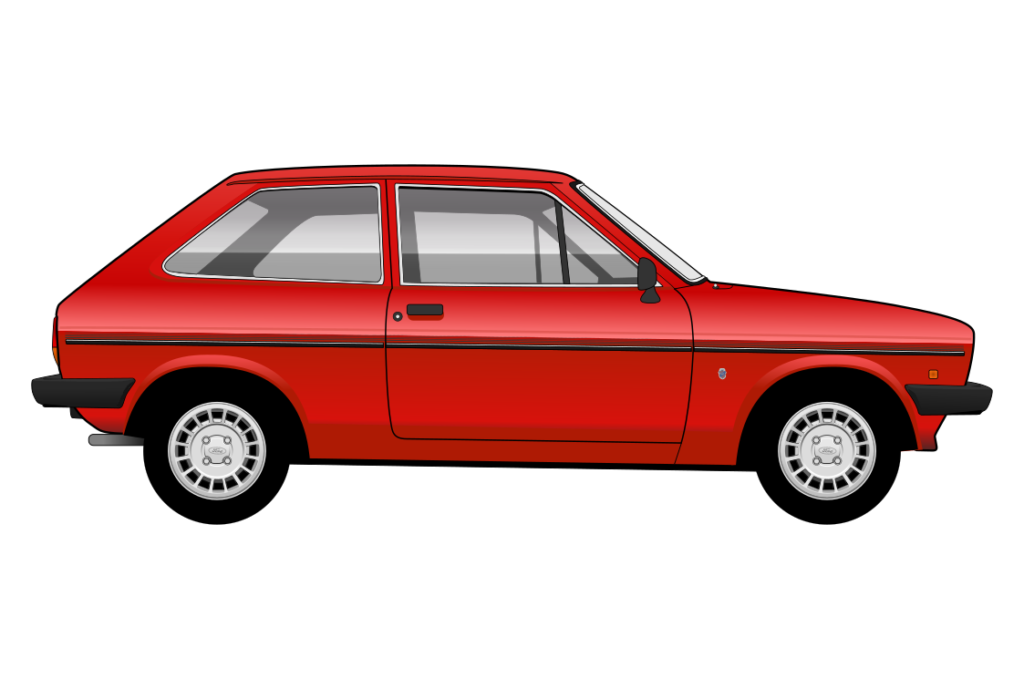 Red Ford Fiesta Mark 1 Ghia side view vector car graphic design for custom t-shirt and mug prints