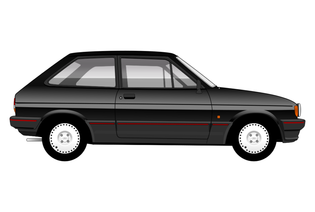 Black Ford Fiesta Mark 2 S side view vector car graphic design for custom t-shirt and mug prints