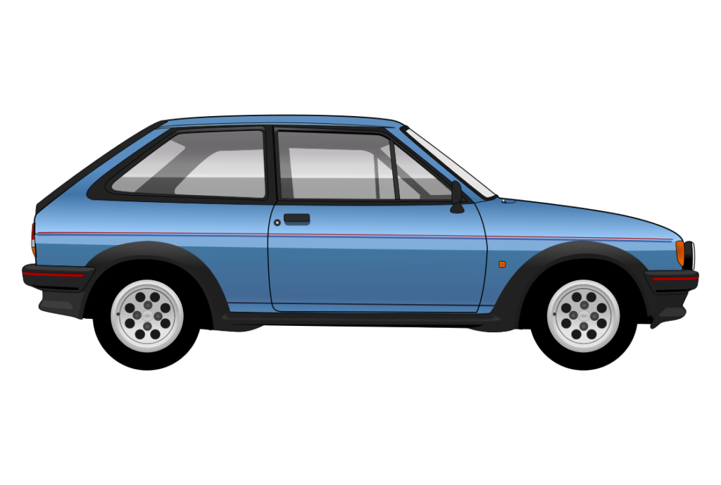 Blue Ford Fiesta mark 2 XR2 side view vector car graphic design for custom t-shirt and mug prints