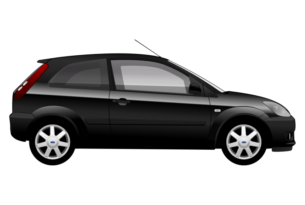 Black Ford Fiesta Mark 5 3 Door side view vector car graphic design for custom t-shirt and mug prints