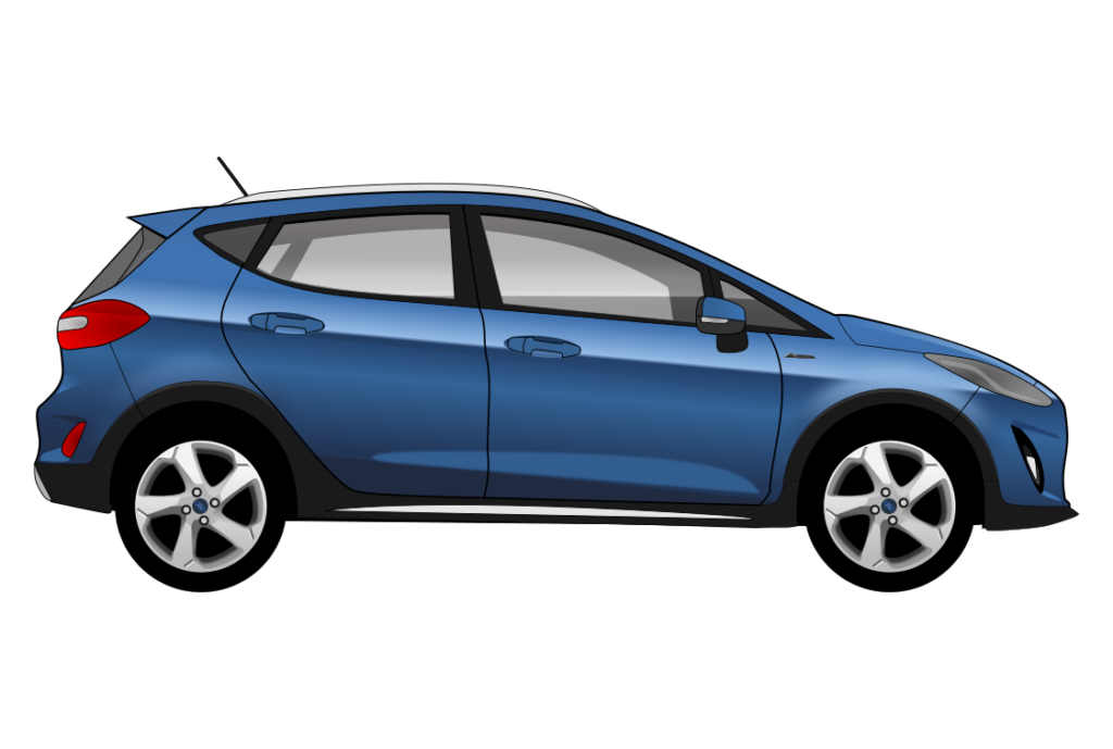 Blue Ford Fiesta Mark 7 Active X side view vector car graphic design for custom t-shirt and mug prints