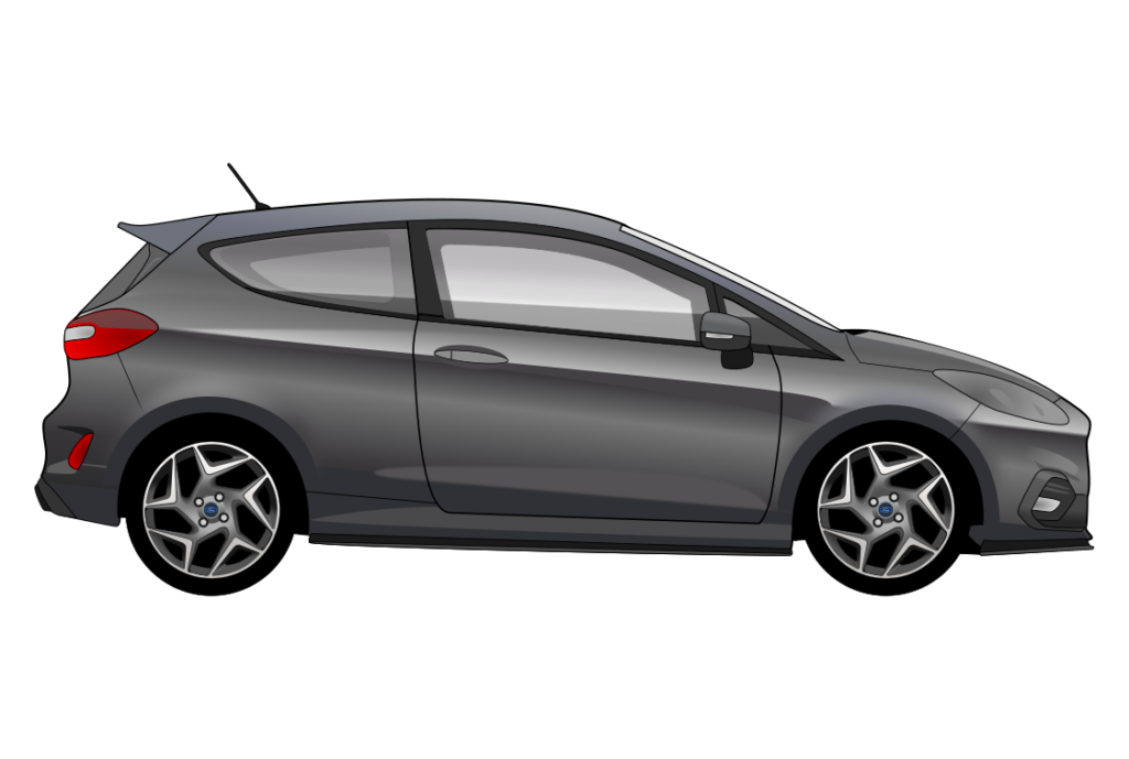 Grey Ford Fiesta Mark 7 ST side view vector car graphic design for custom t-shirt and mug prints