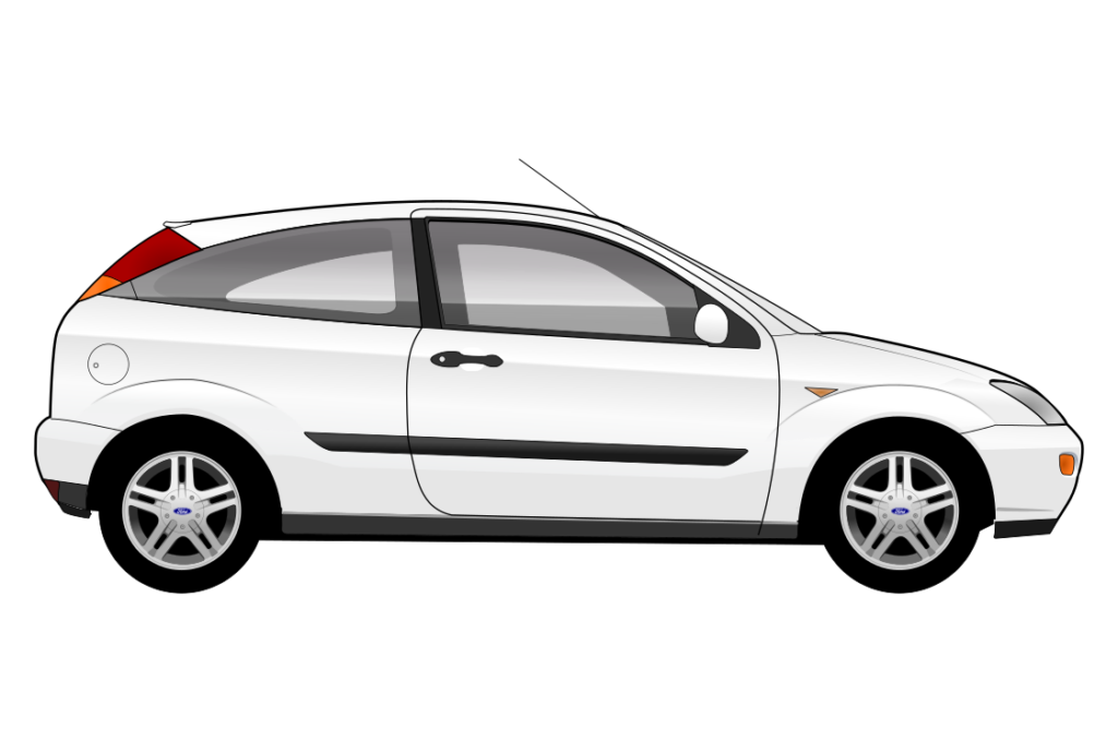 White Ford Focus Mark 1 3 Door side view vector car graphic design for custom t-shirt and mug prints