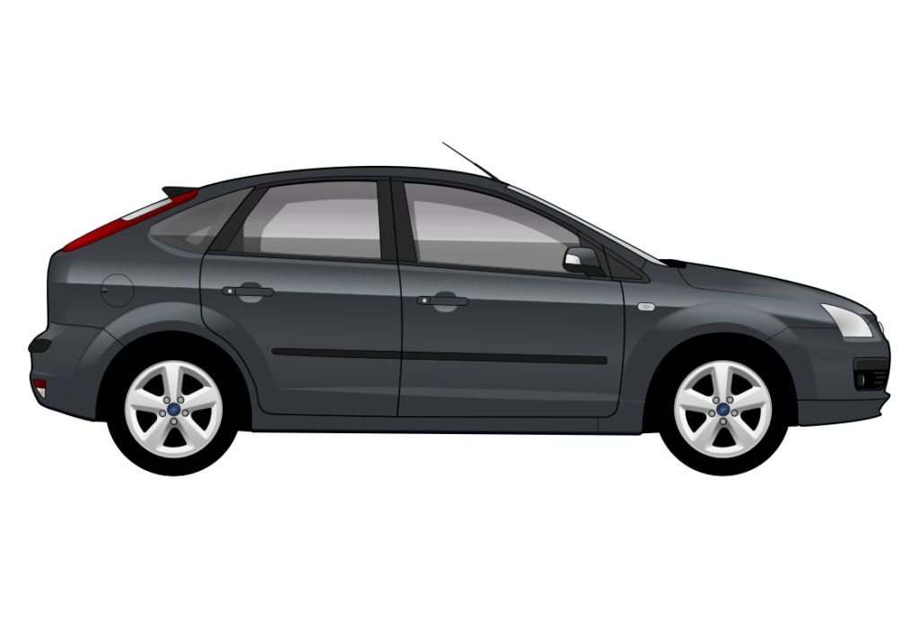 Grey Ford Focus Mark 2 5 Door side view vector car graphic design for custom t-shirt and mug prints