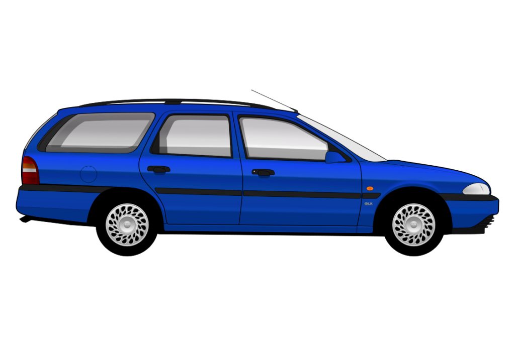 Blue Ford Mondeo Mark 1 Estate side view vector car graphic design for custom t-shirt and mug prints