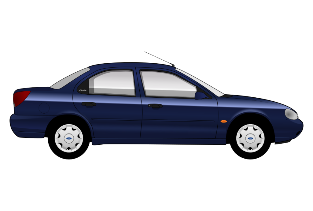 Blue Ford Mondeo Mark 2 Saloon side view vector car graphic design for custom t-shirt and mug prints