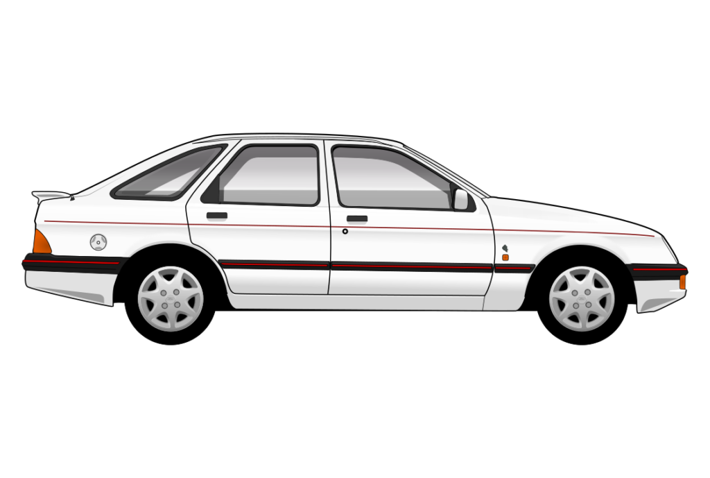 White Ford Sierra XR4X4 side view vector car graphic design for custom t-shirt and mug prints