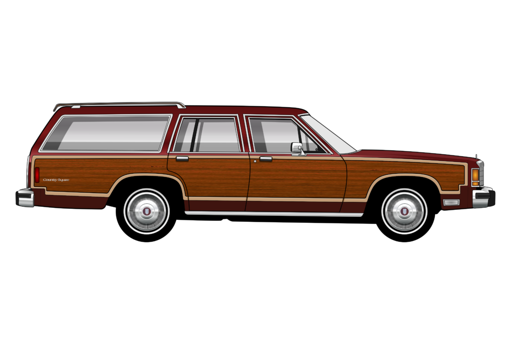 Red Ford LTD Country Squire side view vector car graphic design for custom t-shirt and mug prints