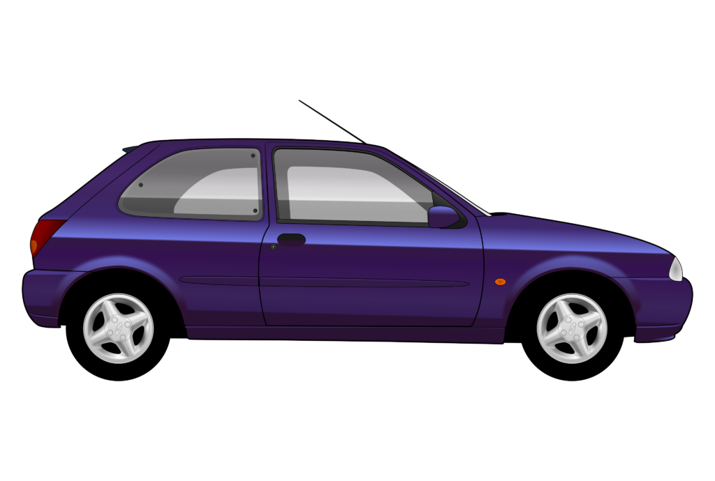 Purple Ford Fiesta Mark 4 3 Door side view vector car graphic design for custom t-shirt and mug prints