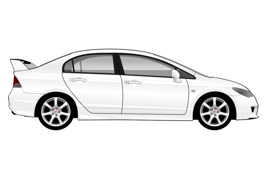 White Honda Civic Mark 8 4 Door Type R side view vector car graphic design for custom t-shirt and mug prints