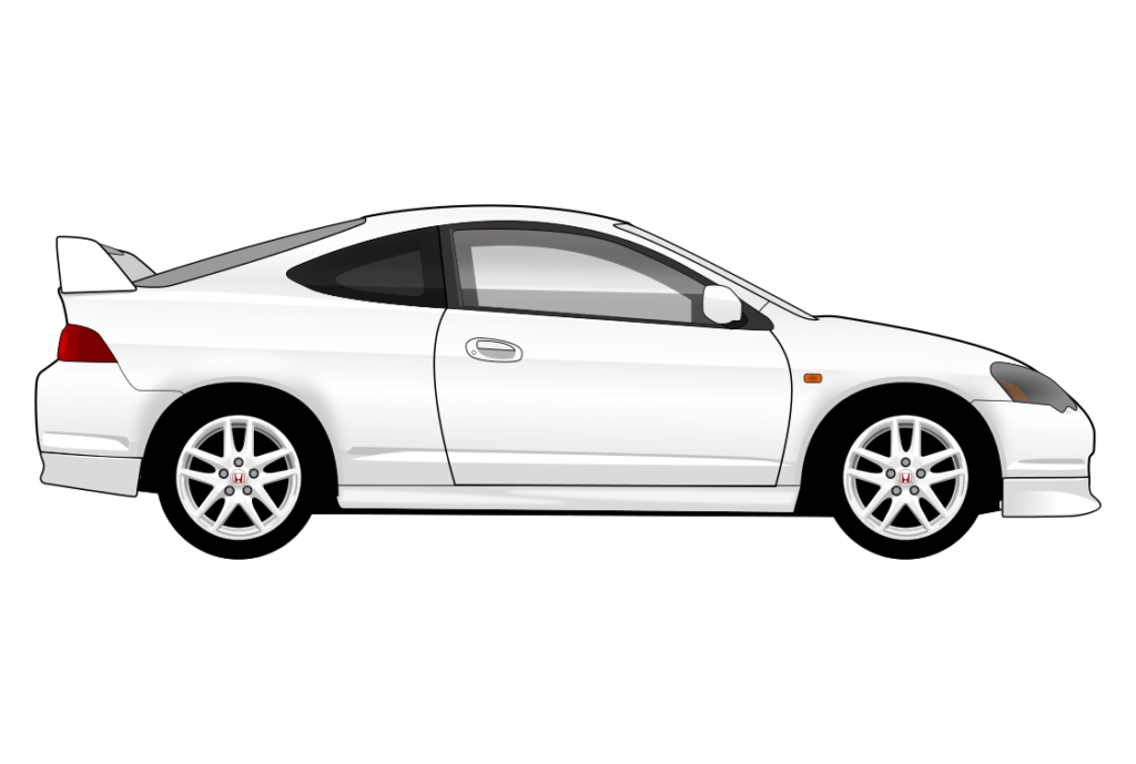 White Honda Integra Type R side view vector car graphic design for custom t-shirt and mug prints