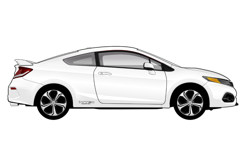 White Honda Civic Mark 9 Coupe side view vector car graphic design for custom t-shirt and mug prints