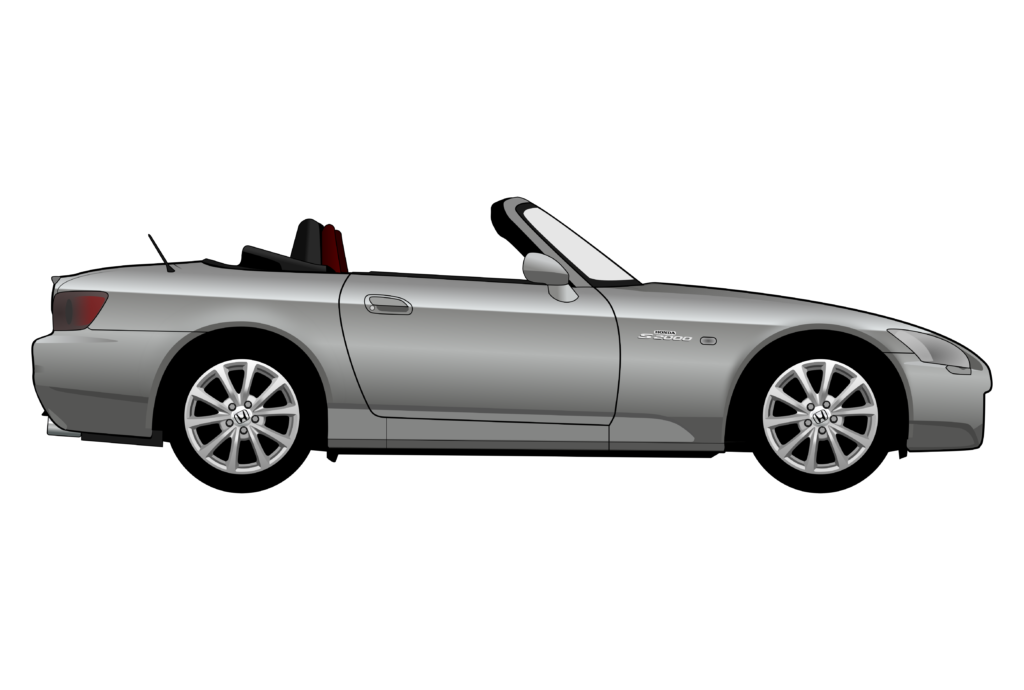 Grey Honda S2000 Facelift side view vector car graphic design for custom t-shirt and mug prints
