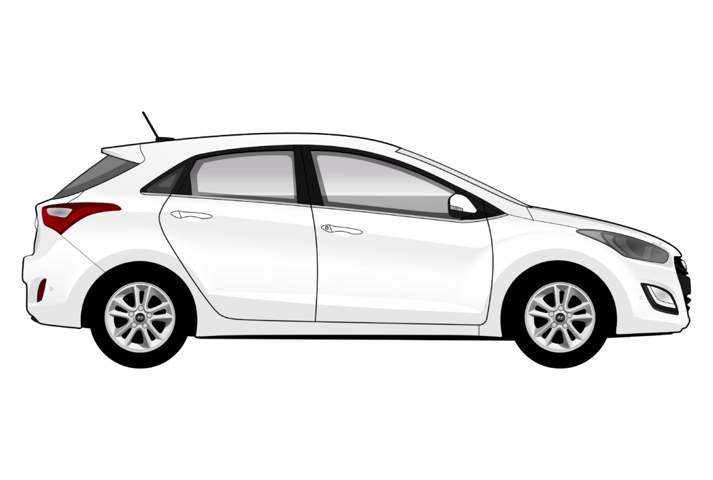 White Hyundai i30 side view vector car graphic design for custom t-shirt and mug prints