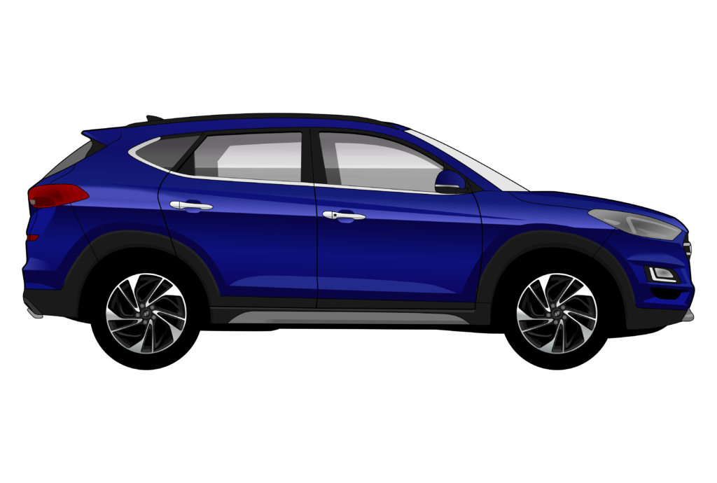 Blue Hyundai Tuscon side view vector car graphic design for custom t-shirt and mug prints