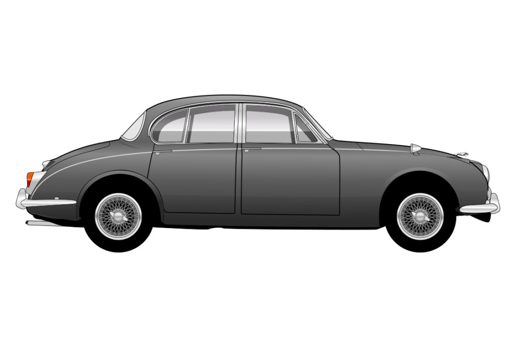 Grey Jaguar 340 side view vector car graphic design for custom t-shirt and mug prints