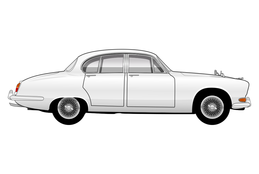 White Jaguar 420 side view vector car graphic design for custom t-shirt and mug prints