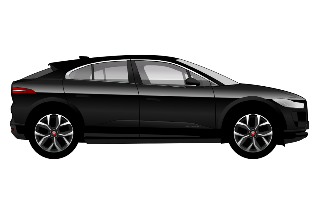 Black Jaguar i-Pace side view vector car graphic design for custom t-shirt and mug prints
