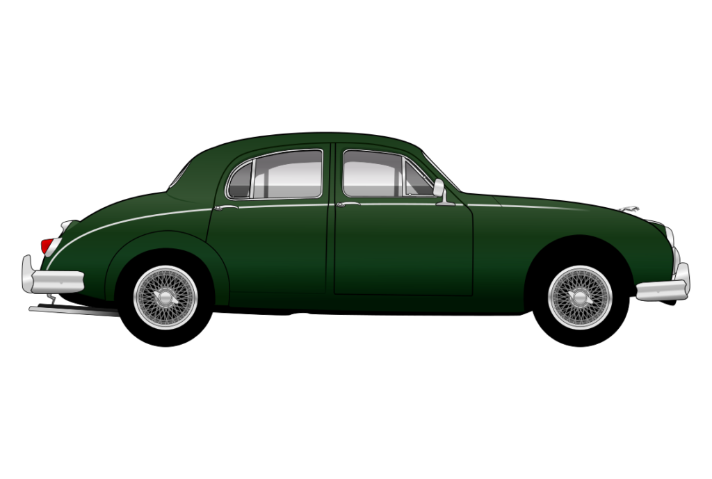 Green Jaguar Mark 1 side view vector car graphic design for custom t-shirt and mug prints