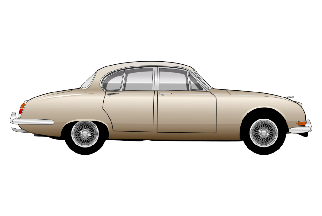 Gold Jaguar S-Type mark 1 side view vector car graphic design for custom t-shirt and mug prints