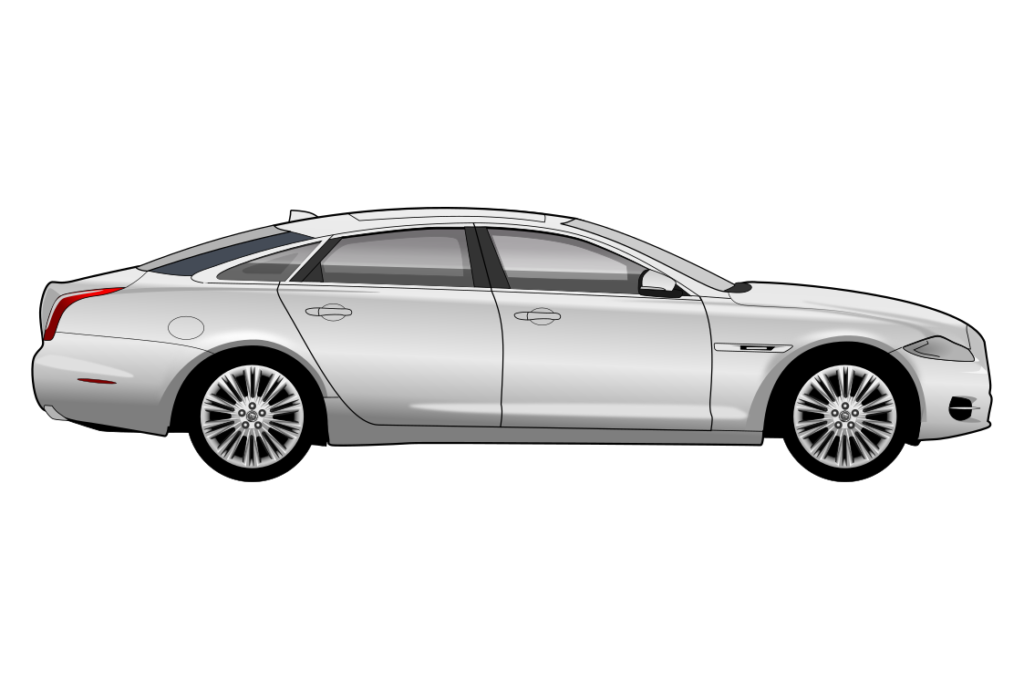 Silver Jaguar XJL X351 side view vector car graphic design for custom t-shirt and mug prints