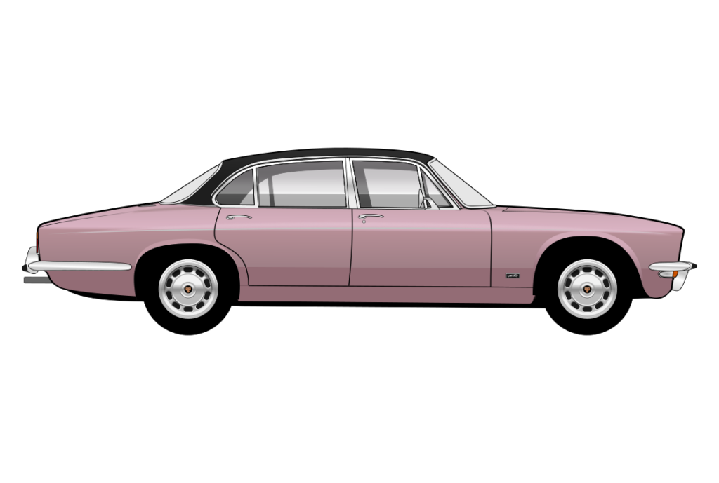 Pink Jaguar Xj6 Series 2 LWB side view vector car graphic design for custom t-shirt and mug prints