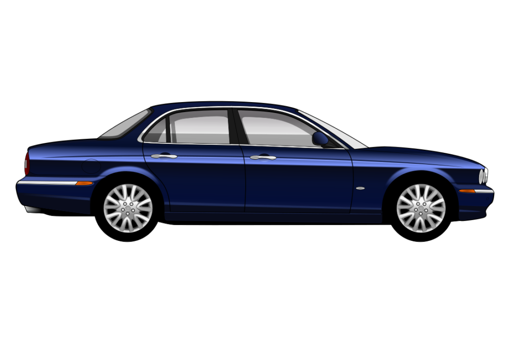 Blue Jaguar XJ8 X350 side view vector car graphic design for custom t-shirt and mug prints