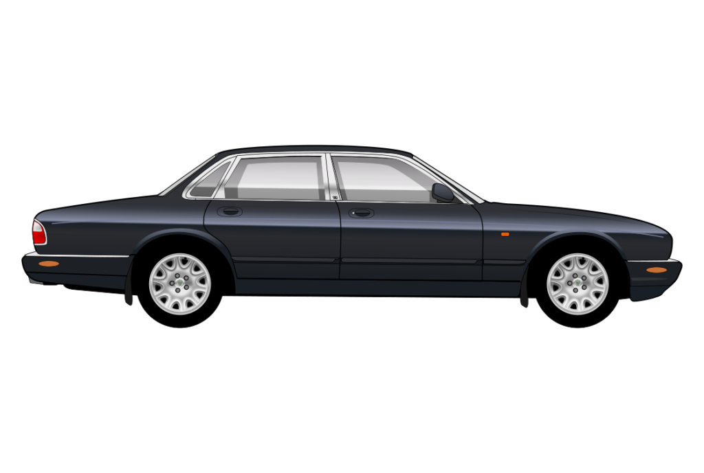 Grey Jaguar XJ8 X308 side view vector car graphic design for custom t-shirt and mug prints