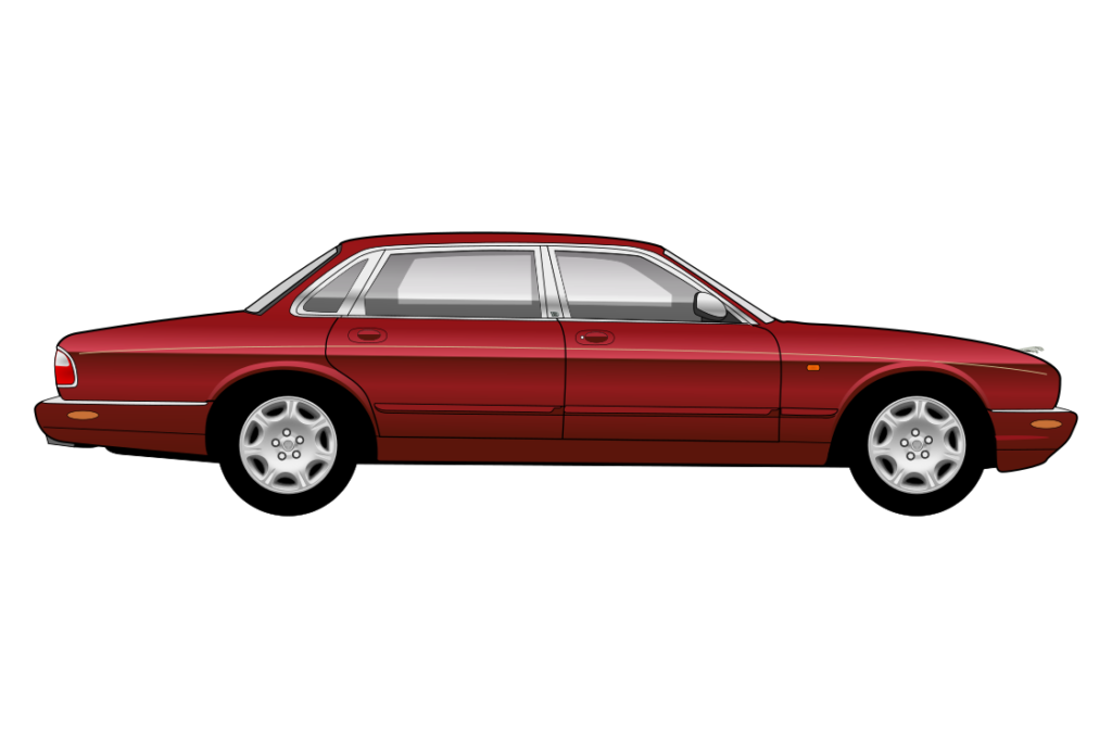 Red Jaguar XJ8 X308 LWB side view vector car graphic design for custom t-shirt and mug prints
