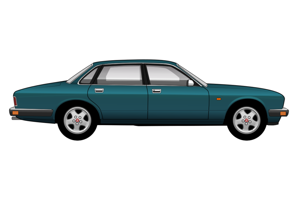 Green Jaguar XJ40 side view vector car graphic design for custom t-shirt and mug prints