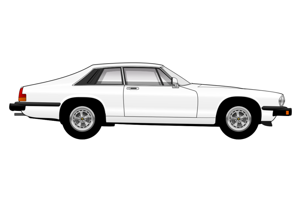 White Jaguar XJ-S Series 1 side view vector car graphic design for custom t-shirt and mug prints