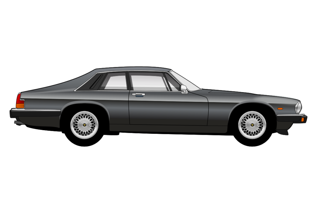 Grey Jaguar XJ-S Series 2 side view vector car graphic design for custom t-shirt and mug prints