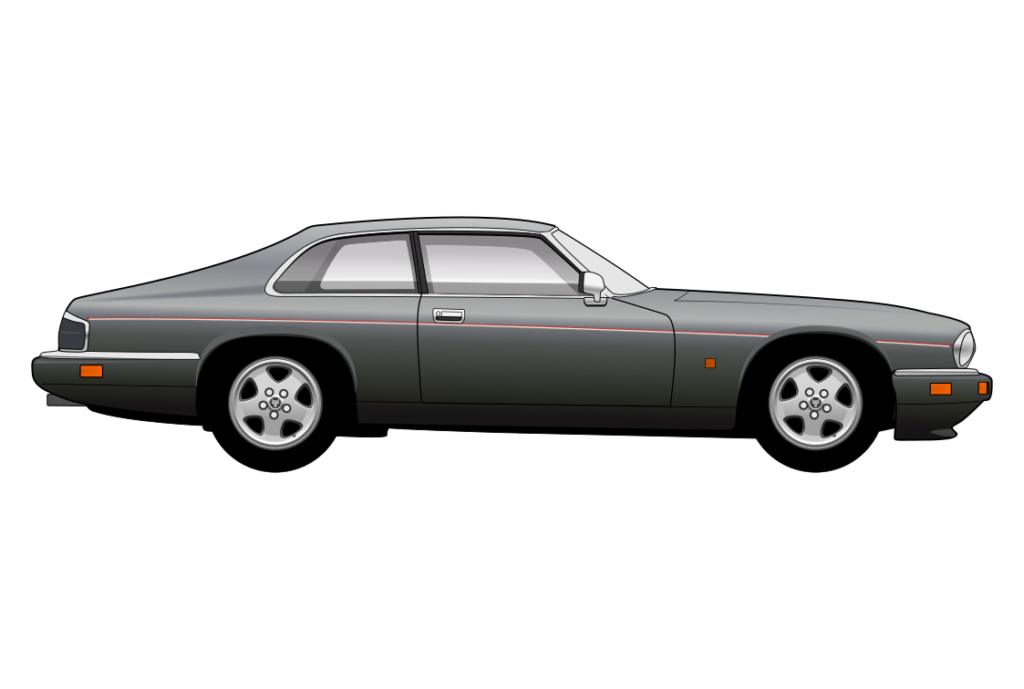 Grey Jaguar XJS Final Edition side view vector car graphic design for custom t-shirt and mug prints